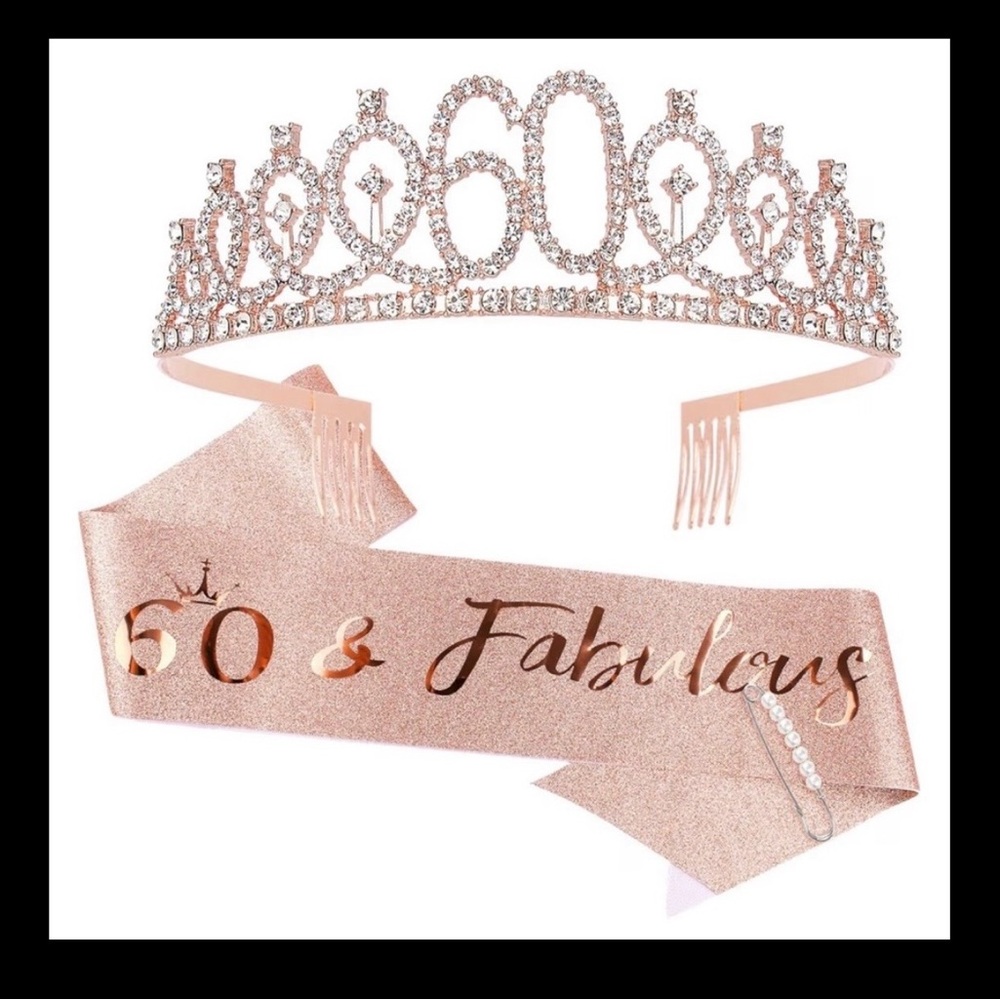 Pink Gift Box with Floral Design with 60th Tiara and Sash